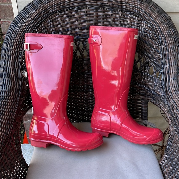 Red Flare Tall Adjustable Hunter Boots 11 - Picture 3 of 17